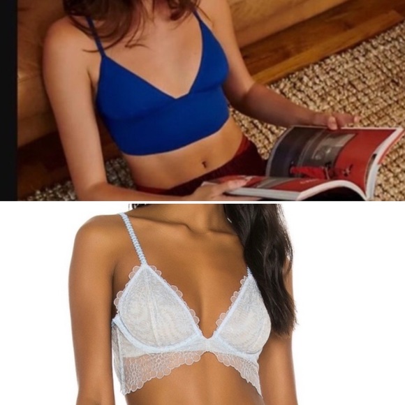 Free People Other - 2 Piece Free People S Bralette Bundle Lot Blue Lace Longline Bra Lingerie NWT